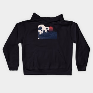 The Great Retro Black Ocean Wave Japanese Style Kids Hoodie